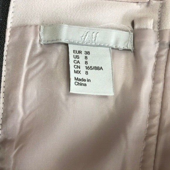 H&M Black Beige Sheath Pencil Dress Size 8 Strapless Ruffle Collar‎ Color Block - Picture 7 of 7